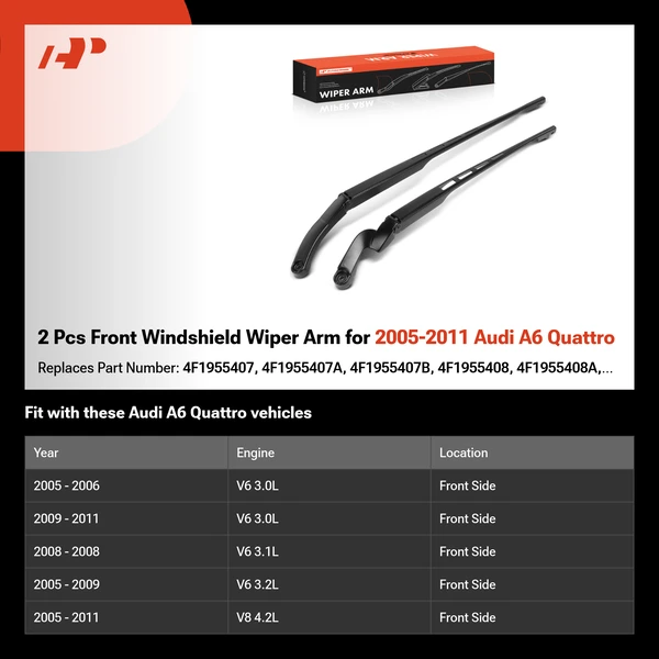 2 Pcs Front Windshield Wiper Arm for 2005-2011 Audi A6 Quattro