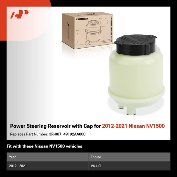 Power Steering Reservoir with Cap for 2012-2021 Nissan NV1500