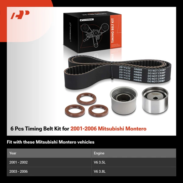6 Pcs Timing Belt Kit for 2001-2006 Mitsubishi Montero