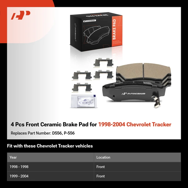 4 Pcs Front Ceramic Brake Pad for 1998-2004 Chevrolet Tracker