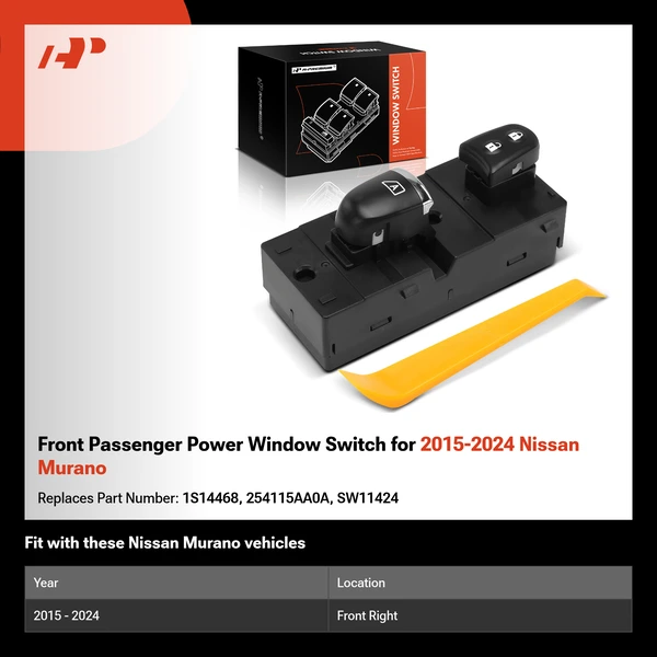 Front Passenger Power Window Switch for 2015-2024 Nissan Murano