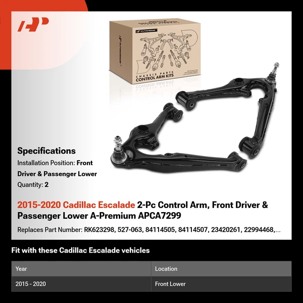 2015-2020 Cadillac Escalade 2-Pc Control Arm, Front Driver & Passenger Lower A-Premium APCA7299
