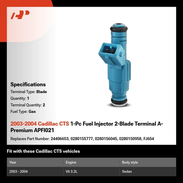 2003-2004 Cadillac CTS 1-Pc Fuel Injector 2-Blade Terminal A-Premium APFI021