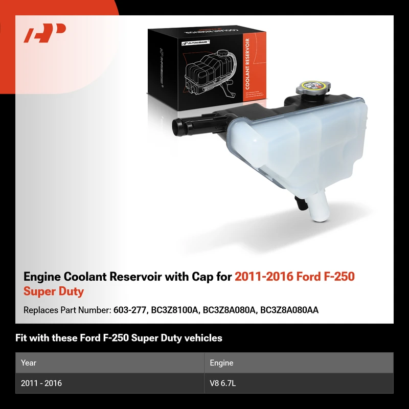Engine Coolant Reservoir with Cap for 2011-2016 Ford F-250 Super Duty