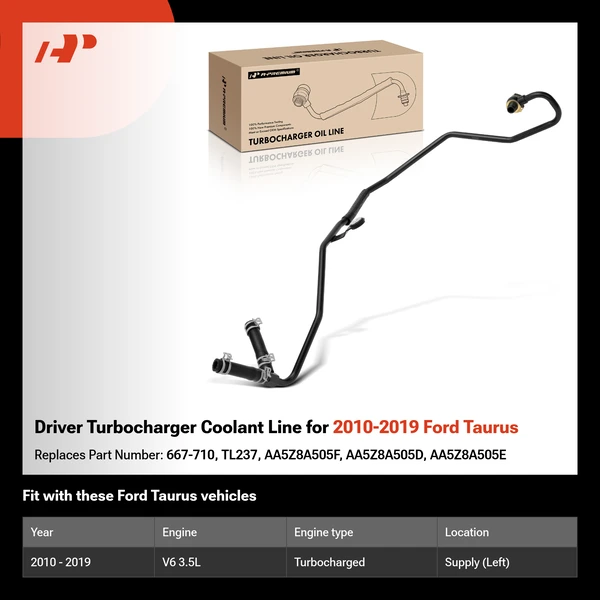 Driver Turbocharger Coolant Line for 2010-2019 Ford Taurus