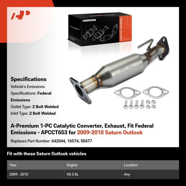 A-Premium 1-PC Catalytic Converter, Exhaust, Fit Federal Emissions - APCCT653 for 2009-2010 Saturn Outlook