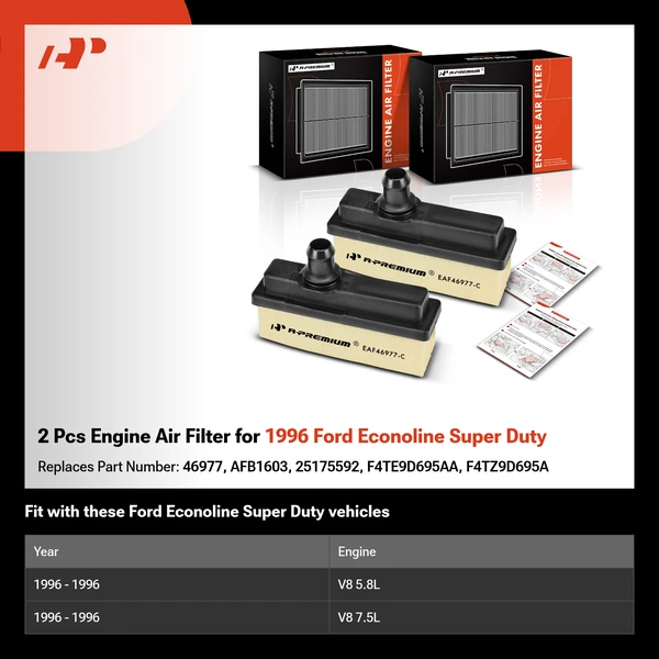 2 Pcs Engine Air Filter for 1996 Ford Econoline Super Duty