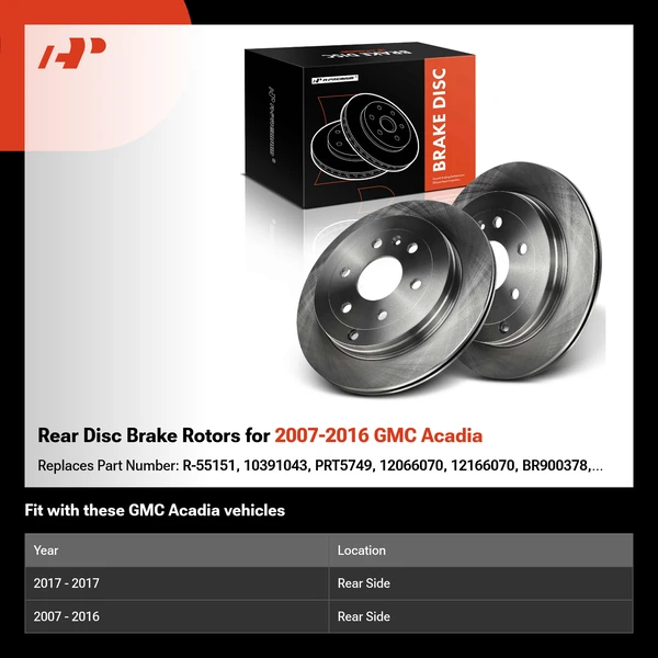 Rear Disc Brake Rotors for 2007-2016 GMC Acadia