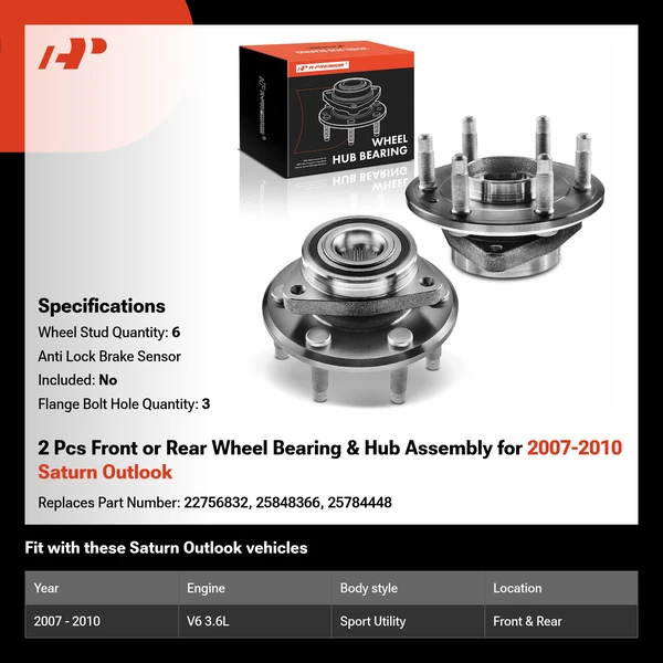 2 Pcs Front or Rear Wheel Bearing & Hub Assembly for 2007-2010 Saturn Outlook