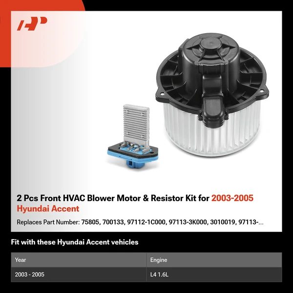 2 Pcs Front HVAC Blower Motor & Resistor Kit for 2003-2005 Hyundai Accent