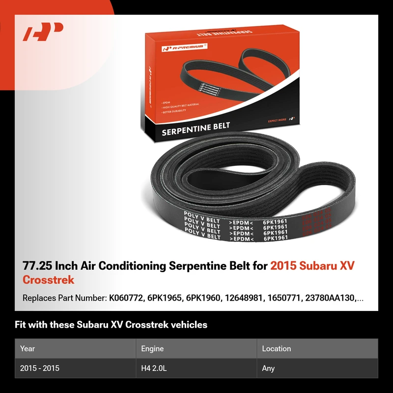 77.25 Inch Air Conditioning Serpentine Belt for 2015 Subaru XV Crosstrek
