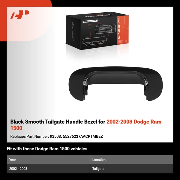 Black Smooth Tailgate Handle Bezel for 2002-2008 Dodge Ram 1500