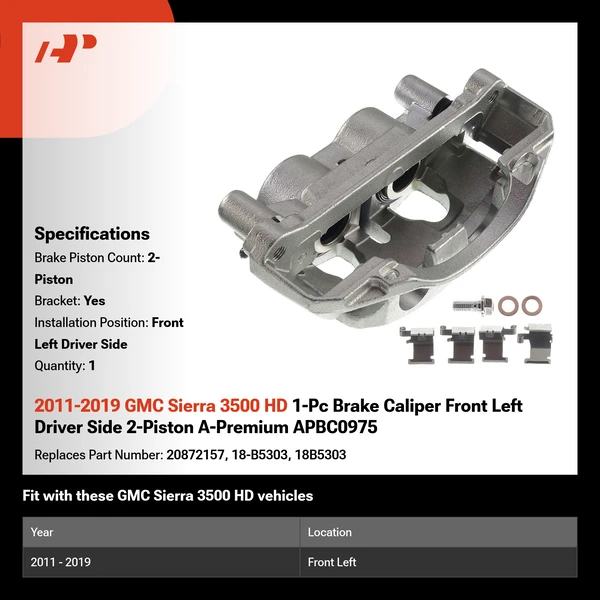 2011-2019 GMC Sierra 3500 HD 1-Pc Brake Caliper Front Left Driver Side 2-Piston A-Premium APBC0975
