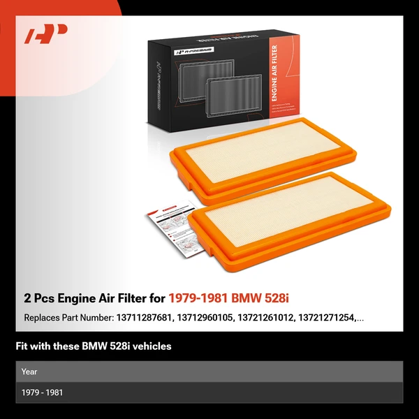 2 Pcs Engine Air Filter for 1979-1981 BMW 528i