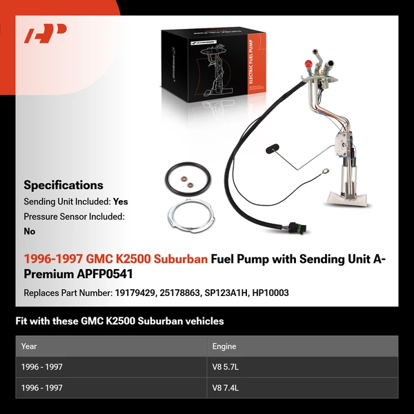 1996-1997 GMC K2500 Suburban Fuel Pump with Sending Unit A-Premium APFP0541