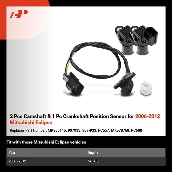 2 Pcs Camshaft & 1 Pc Crankshaft Position Sensor for 2006-2012 Mitsubishi Eclipse