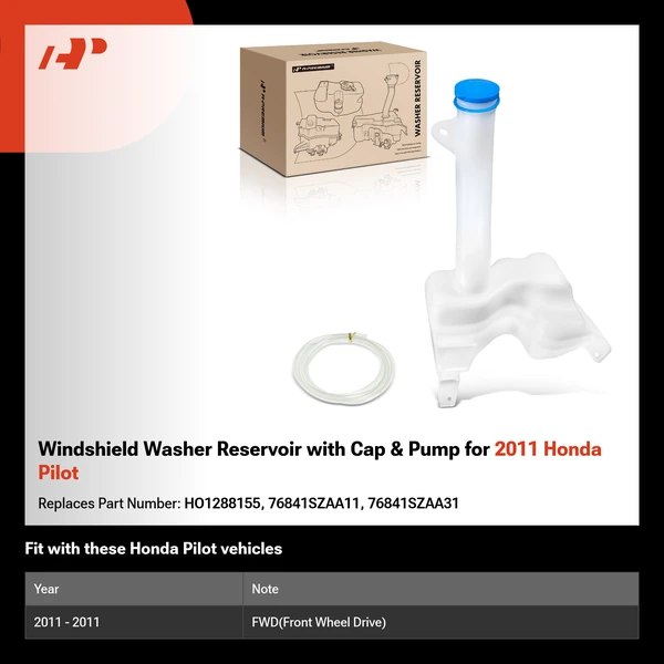 Windshield Washer Reservoir with Cap & Pump for 2011 Honda Pilot
