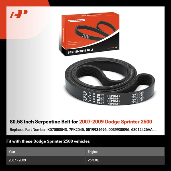 80.58 Inch Serpentine Belt for 2007-2009 Dodge Sprinter 2500