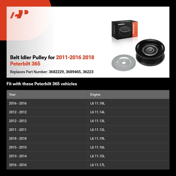 Belt Idler Pulley for 2011-2016 2018 Peterbilt 365