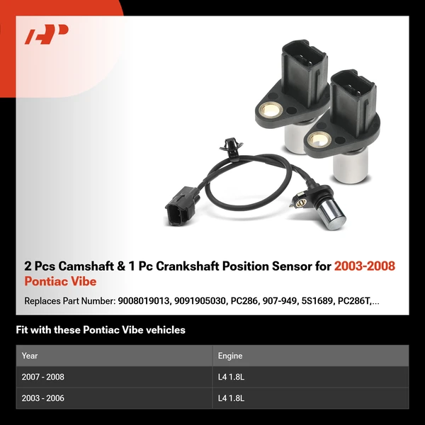 2 Pcs Camshaft & 1 Pc Crankshaft Position Sensor for 2003-2008 Pontiac Vibe