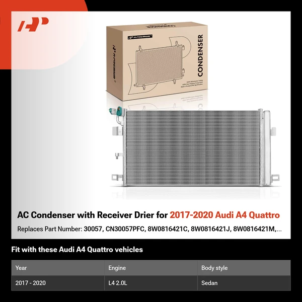 AC Condenser with Receiver Drier for 2017-2020 Audi A4 Quattro