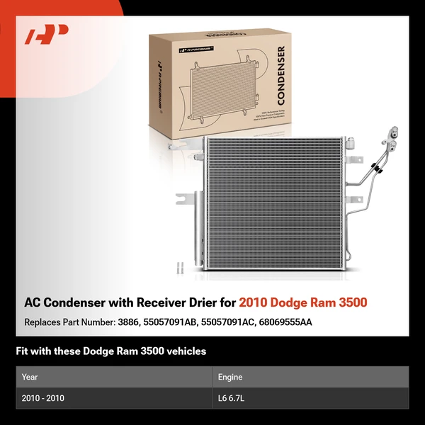 AC Condenser with Receiver Drier for 2010 Dodge Ram 3500