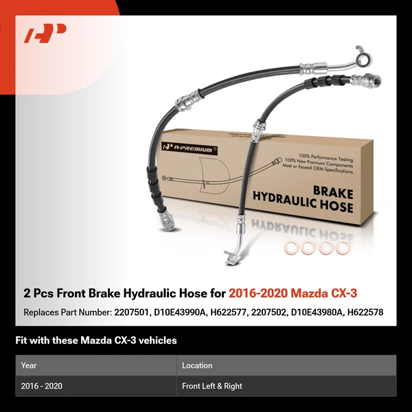 2 Pcs Front Brake Hydraulic Hose for 2016-2020 Mazda CX-3