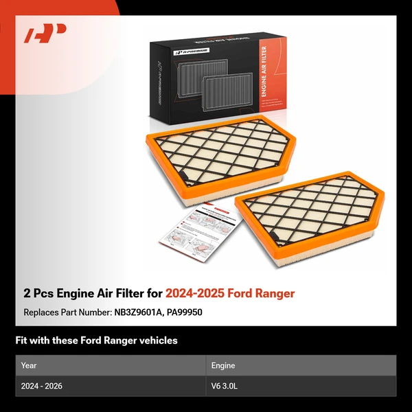 2 Pcs Engine Air Filter for 2024-2025 Ford Ranger