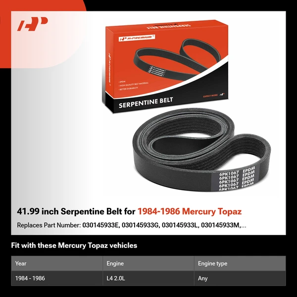41.99 inch Serpentine Belt for 1984-1986 Mercury Topaz