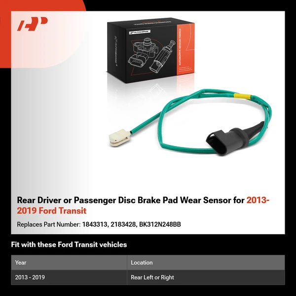 Rear Driver or Passenger Disc Brake Pad Wear Sensor for 2013-2019 Ford Transit