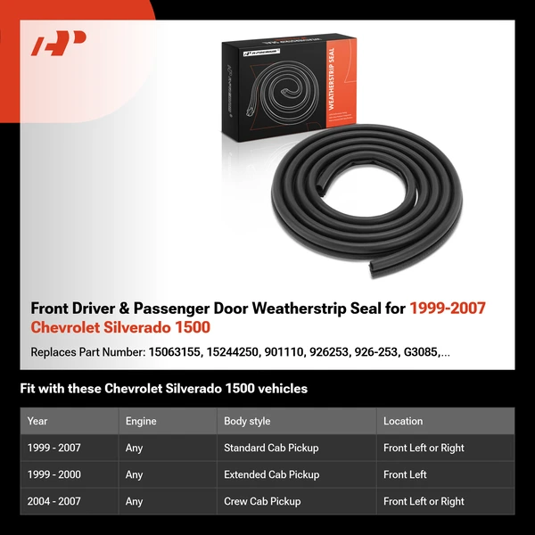 Front Driver & Passenger Door Weatherstrip Seal for 1999-2007 Chevrolet Silverado 1500