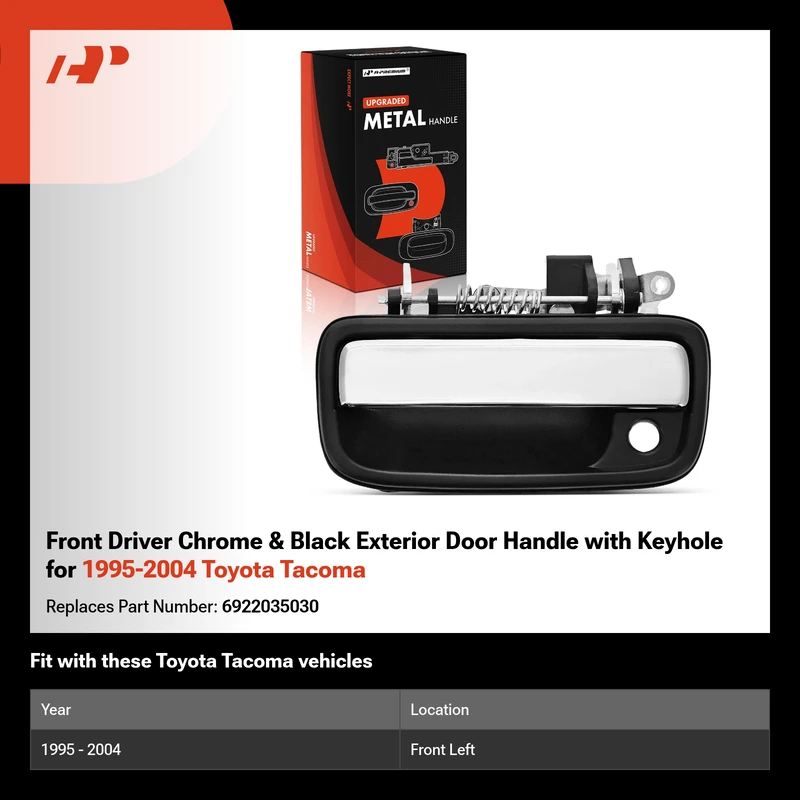 Front Driver Chrome & Black Exterior Door Handle with Keyhole for 1995-2004 Toyota Tacoma