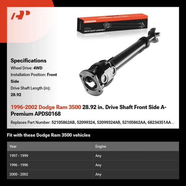 1996-2002 Dodge Ram 3500 28.92 in. Drive Shaft Front Side A-Premium APDS0168