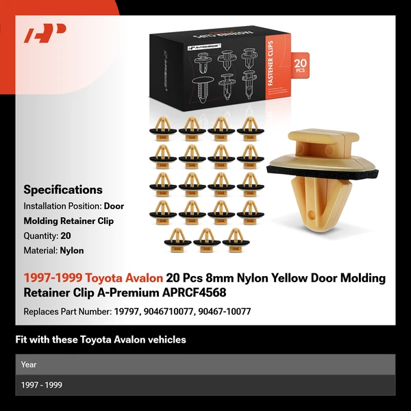 1997-1999 Toyota Avalon 20 Pcs 8mm Nylon Yellow Door Molding Retainer Clip A-Premium APRCF4568
