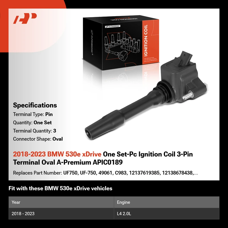 2018-2023 BMW 530e xDrive One Set-Pc Ignition Coil 3-Pin Terminal Oval A-Premium APIC0189