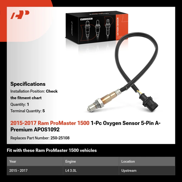 2015-2017 Ram ProMaster 1500 1-Pc Oxygen Sensor 5-Pin A-Premium APOS1092