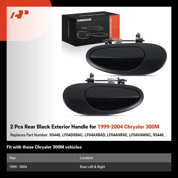 2 Pcs Rear Black Exterior Handle for 1999-2004 Chrysler 300M