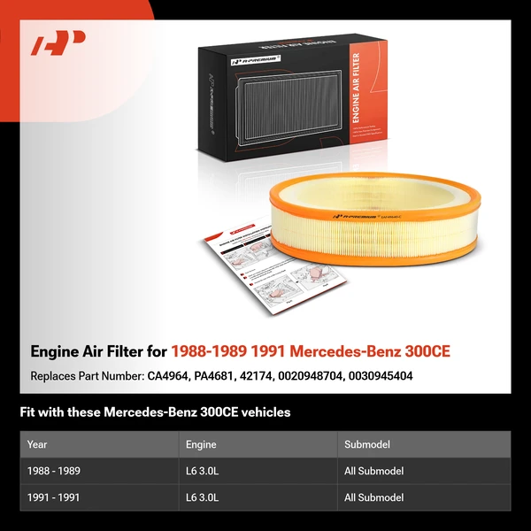 Engine Air Filter for 1988-1989 1991 Mercedes-Benz 300CE