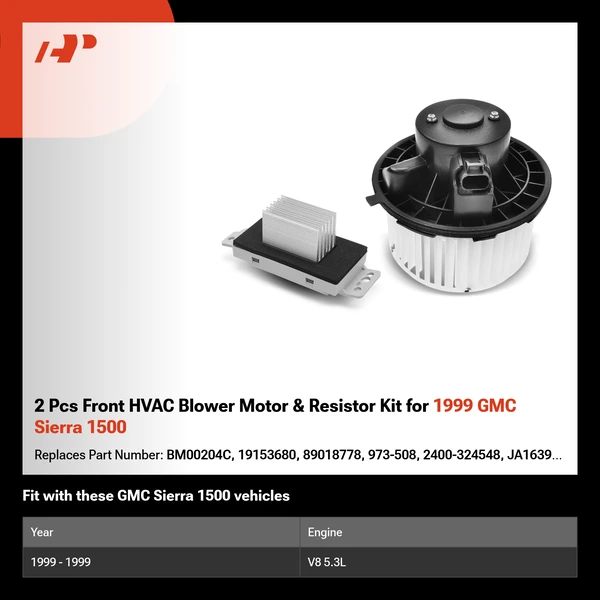 2 Pcs Front HVAC Blower Motor & Resistor Kit for 1999 GMC Sierra 1500