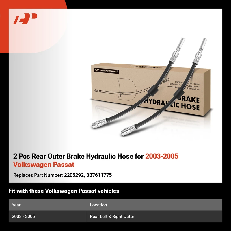 2 Pcs Rear Outer Brake Hydraulic Hose for 2003-2005 Volkswagen Passat