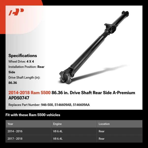 2014-2018 Ram 5500 86.36 in. Drive Shaft Rear Side A-Premium APDS0747