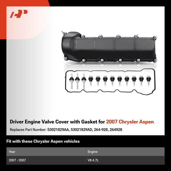 Driver Engine Valve Cover with Gasket for 2007 Chrysler Aspen
