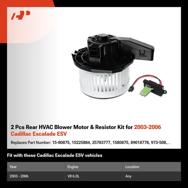2 Pcs Rear HVAC Blower Motor & Resistor Kit for 2003-2006 Cadillac Escalade ESV