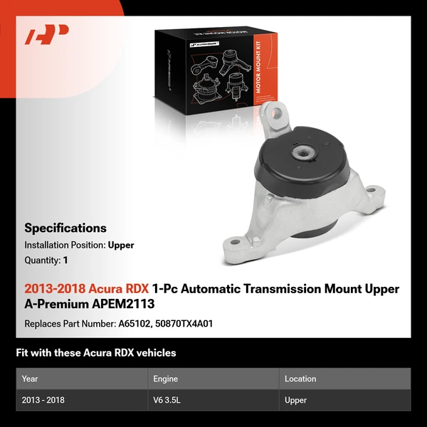 2013-2018 Acura RDX 1-Pc Automatic Transmission Mount Upper A-Premium APEM2113