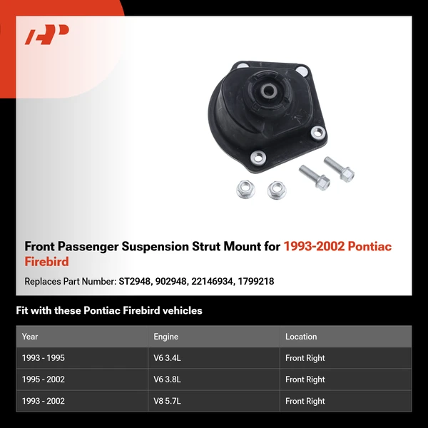 Front Passenger Suspension Strut Mount for 1993-2002 Pontiac Firebird