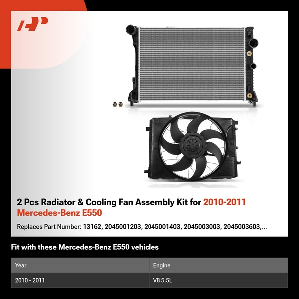 2 Pcs Radiator & Cooling Fan Assembly Kit for 2010-2011 Mercedes-Benz E550