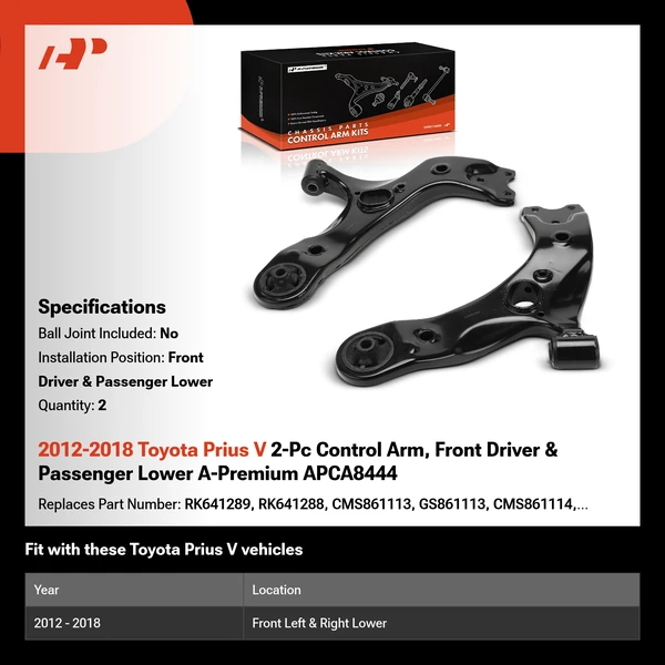 2012-2018 Toyota Prius V 2-Pc Control Arm, Front Driver & Passenger Lower A-Premium APCA8444