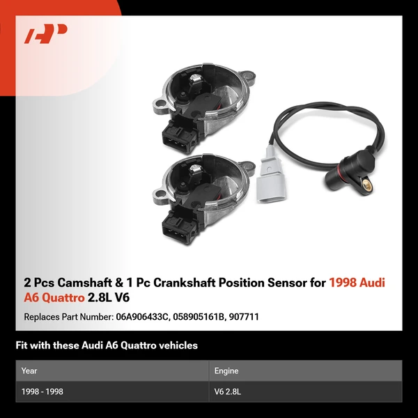2 Pcs Camshaft & 1 Pc Crankshaft Position Sensor for 1998 Audi A6 Quattro 2.8L V6