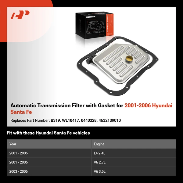 Automatic Transmission Filter with Gasket for 2001-2006 Hyundai Santa Fe