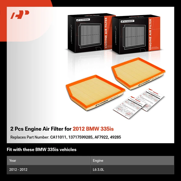 2 Pcs Engine Air Filter for 2012 BMW 335is
